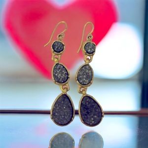 Triple Drop Druzy Earrings - Black Onyx